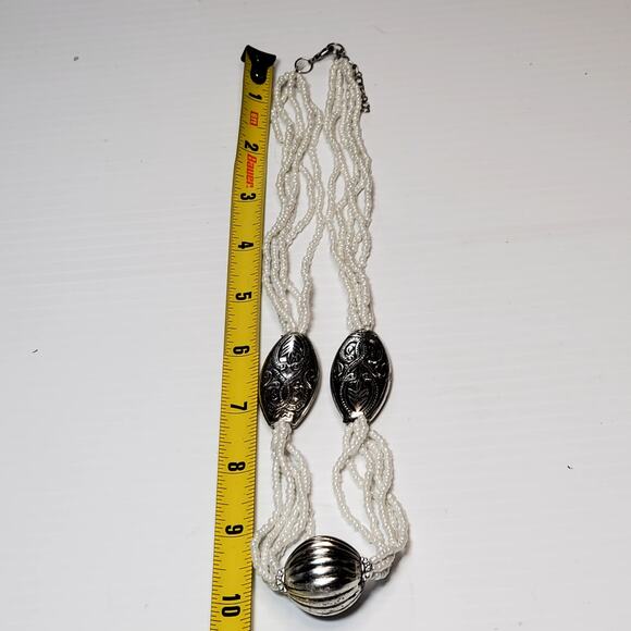 White Seed Bead Multi Strand Necklace 20" Lobster Closure - Picture 6 of 6